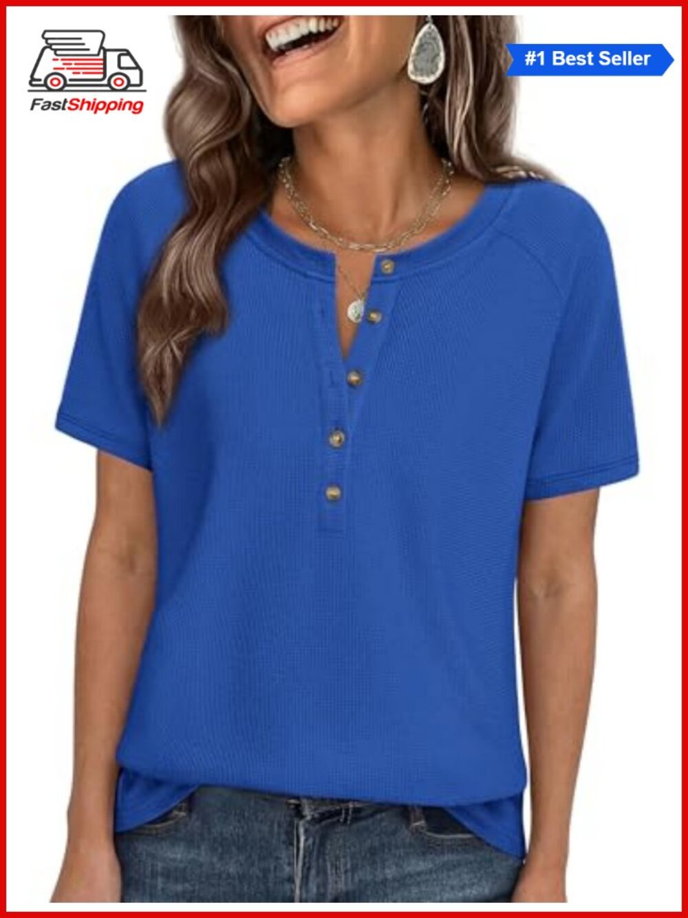 ✨PRETTYGARDEN Women's Waffle Knit Henley Short Sleeve Top Tee Shirt